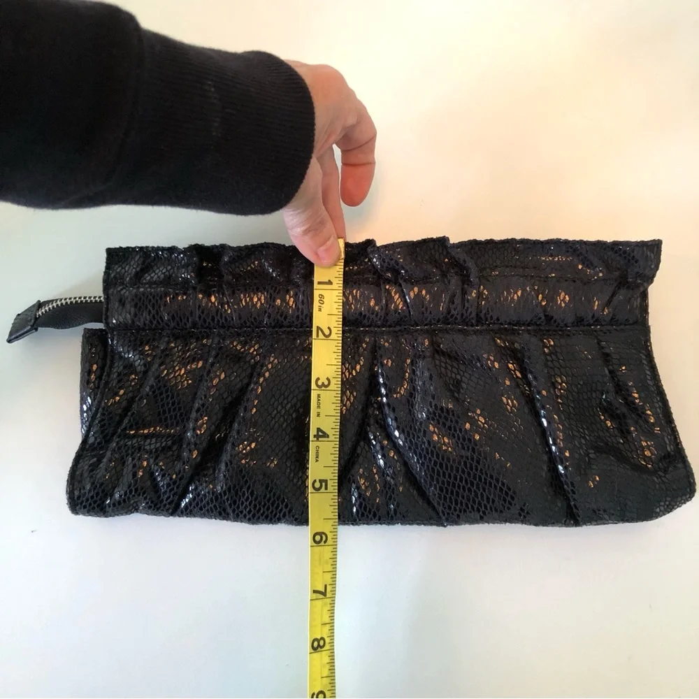 Express Black Faux Snakeskin Ruched Clutch Y2K Evening Bag